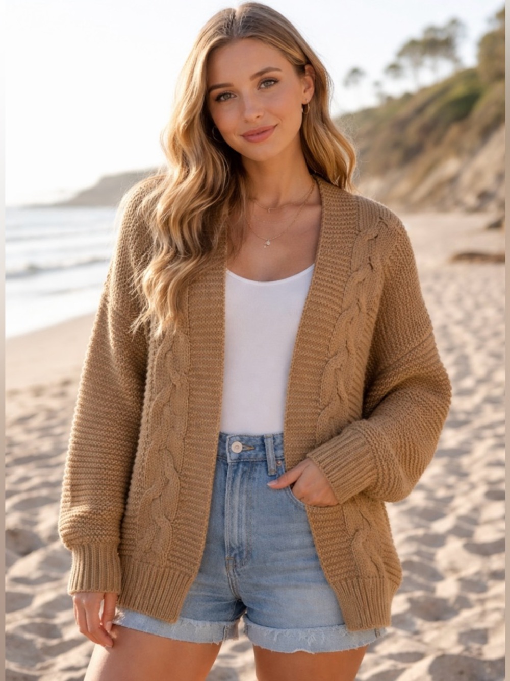 Brown Chunky Knit Cardigan Sweater Size Small Preppy Boho Casual Relaxed Indie